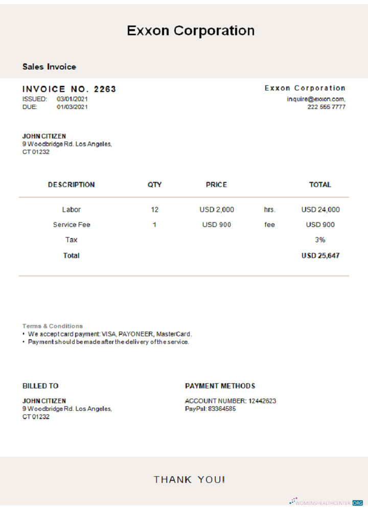 Download USA Exxon Corporation invoice Photoshop template